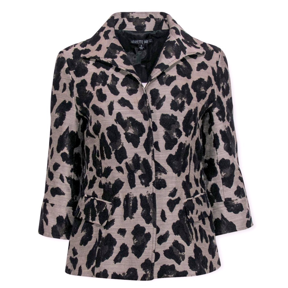 Lafayette 148 Wool Jacquard Leopard Print Blazer Size 6 3/4 Sleeves Classic